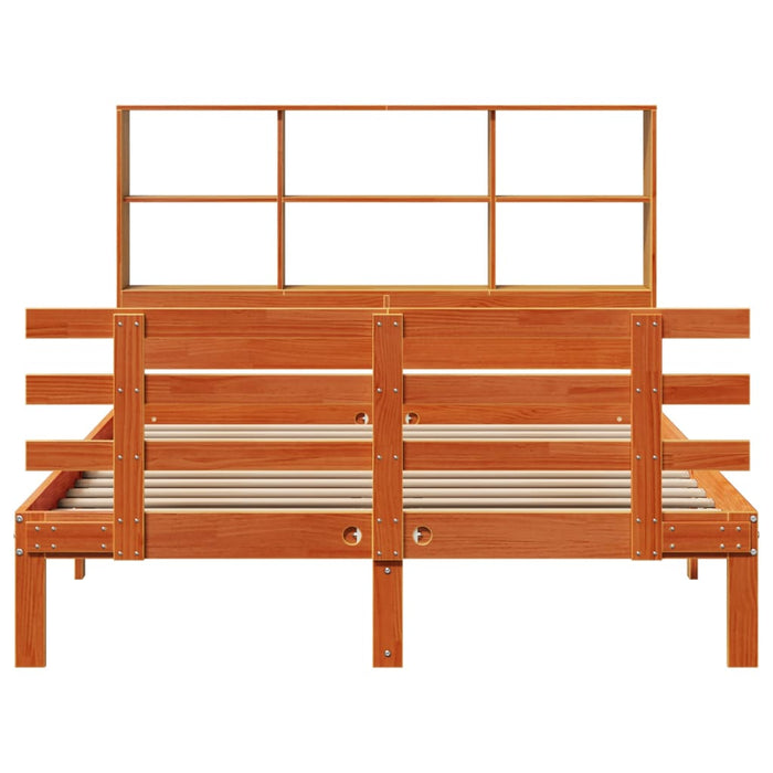 Pat cu bibliotecă fără saltea maro 140x190 cm lemn masiv de pin WALTI
