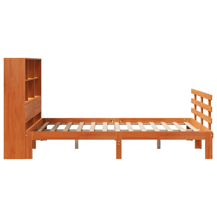 Pat cu bibliotecă fără saltea maro 140x190 cm lemn masiv de pin WALTI