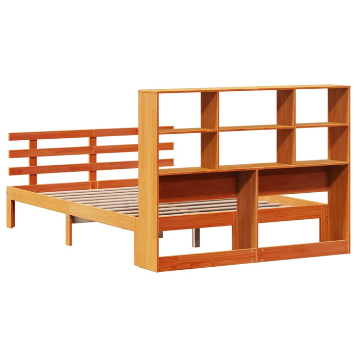 Pat cu bibliotecă fără saltea maro 140x190 cm lemn masiv de pin WALTI