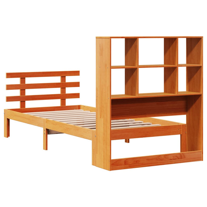 Pat cu bibliotecă fără saltea, maro, 100x200 cm, lemn masiv pin - WALTI WALTI
