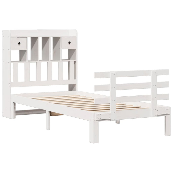 Pat cu bibliotecă fără saltea, alb, 75x190 cm, lemn masiv pin - WALTI WALTI
