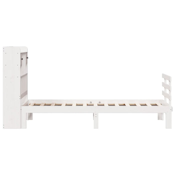 Pat cu bibliotecă fără saltea, alb, 75x190 cm, lemn masiv pin - WALTI WALTI