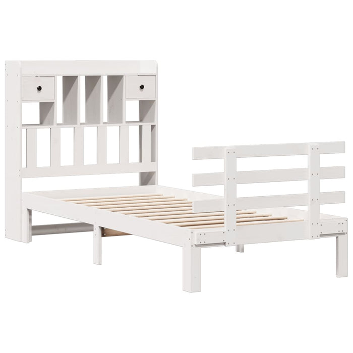 Pat cu bibliotecă fără saltea, alb, 90x190 cm, lemn masiv pin - WALTI WALTI