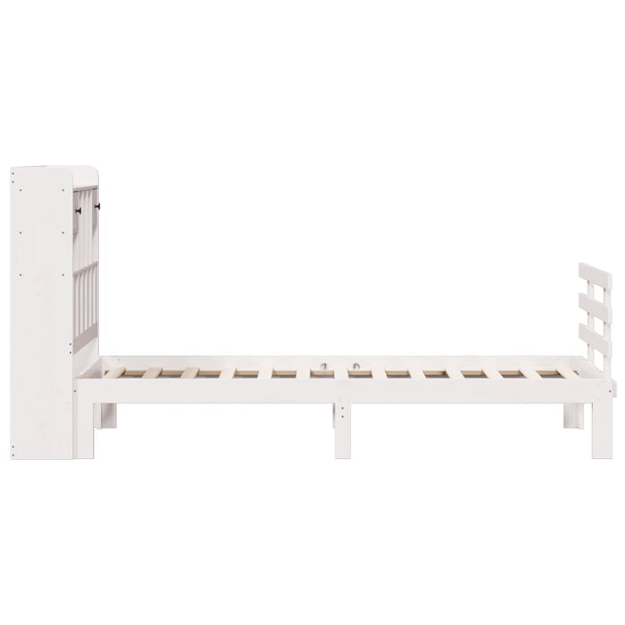 Pat cu bibliotecă fără saltea, alb, 90x190 cm, lemn masiv pin - WALTI WALTI