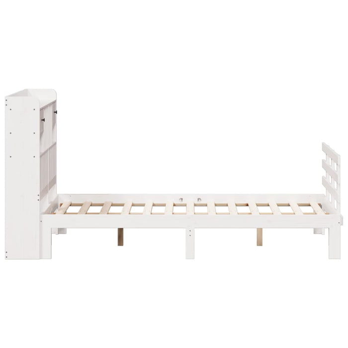 Pat cu bibliotecă fără saltea, alb, 135x190 cm, lemn masiv pin - WALTI WALTI