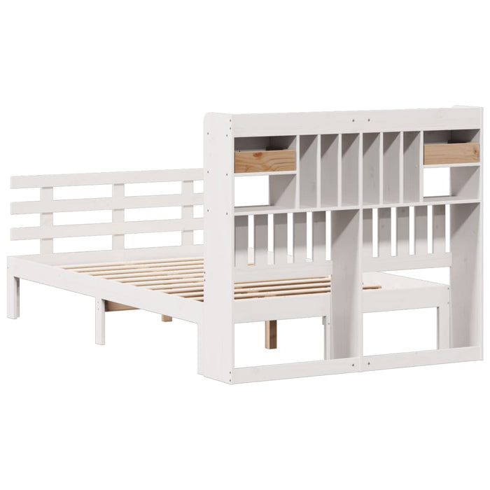 Pat cu bibliotecă fără saltea, alb, 135x190 cm, lemn masiv pin - WALTI WALTI