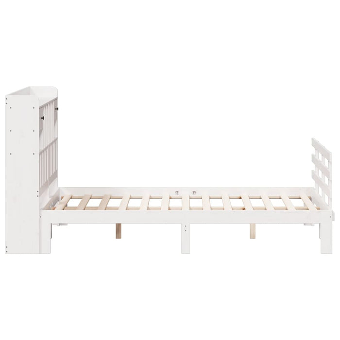 Pat cu bibliotecă fără saltea, alb, 150x200 cm, lemn masiv pin - WALTI WALTI