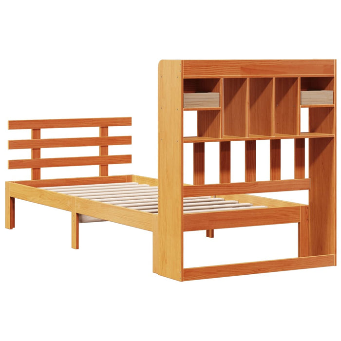 Pat cu bibliotecă fără saltea, maro, 100x200 cm, lemn masiv pin - WALTI WALTI