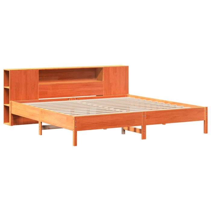 Pat cu bibliotecă fără saltea maro 200x200 cm lemn masiv de pin - WALTI WALTI