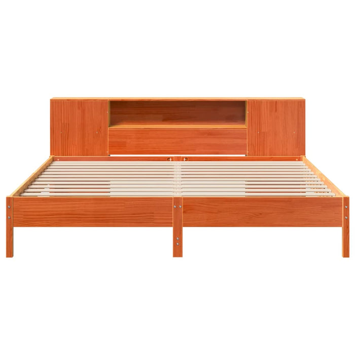 Pat cu bibliotecă fără saltea maro 200x200 cm lemn masiv de pin - WALTI WALTI
