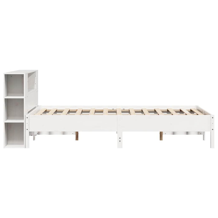 Pat cu bibliotecă fără saltea, alb, 160x200 cm, lemn masiv pin - WALTI WALTI