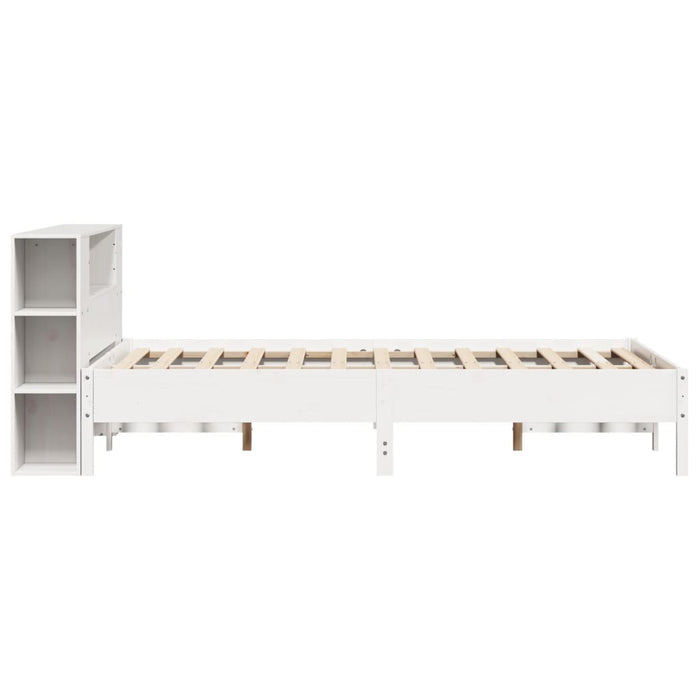 Pat cu bibliotecă fără saltea, alb, 150x200 cm, lemn masiv pin - WALTI WALTI