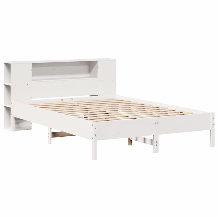 Pat cu bibliotecă fără saltea, alb, 140x200 cm, lemn masiv pin - WALTI WALTI