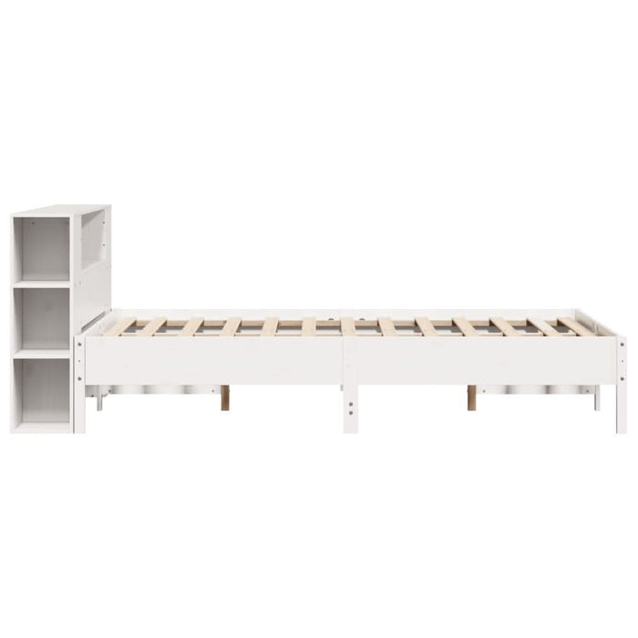 Pat cu bibliotecă fără saltea, alb, 140x200 cm, lemn masiv pin - WALTI WALTI
