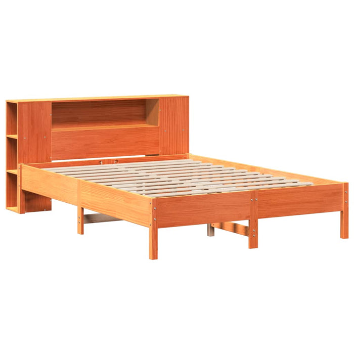 Pat cu bibliotecă fără saltea maro 140x200 cm lemn masiv de pin - WALTI WALTI