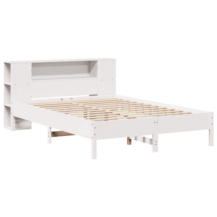 Pat cu bibliotecă fără saltea, alb, 140x190 cm, lemn masiv pin - WALTI WALTI