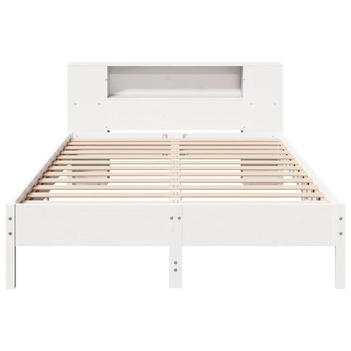 Pat cu bibliotecă fără saltea, alb, 140x190 cm, lemn masiv pin - WALTI WALTI