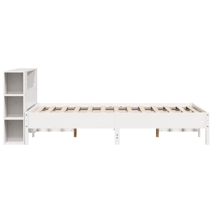 Pat cu bibliotecă fără saltea, alb, 140x190 cm, lemn masiv pin - WALTI WALTI