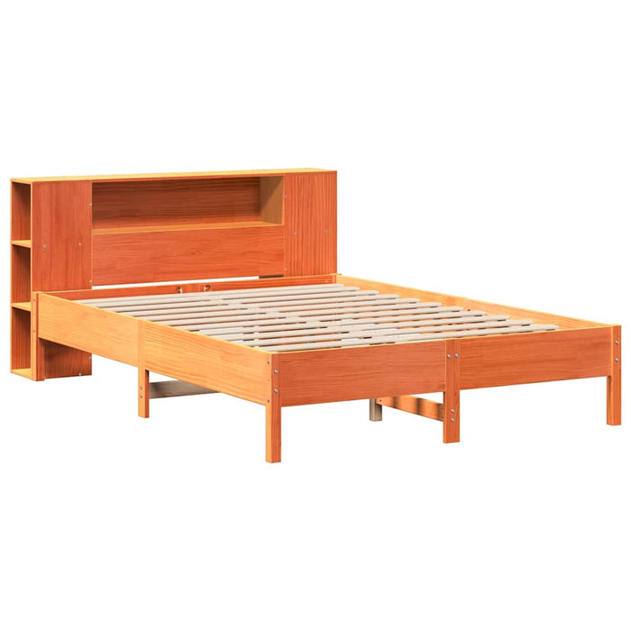 Pat cu bibliotecă fără saltea maro 140x190 cm lemn masiv de pin - WALTI WALTI