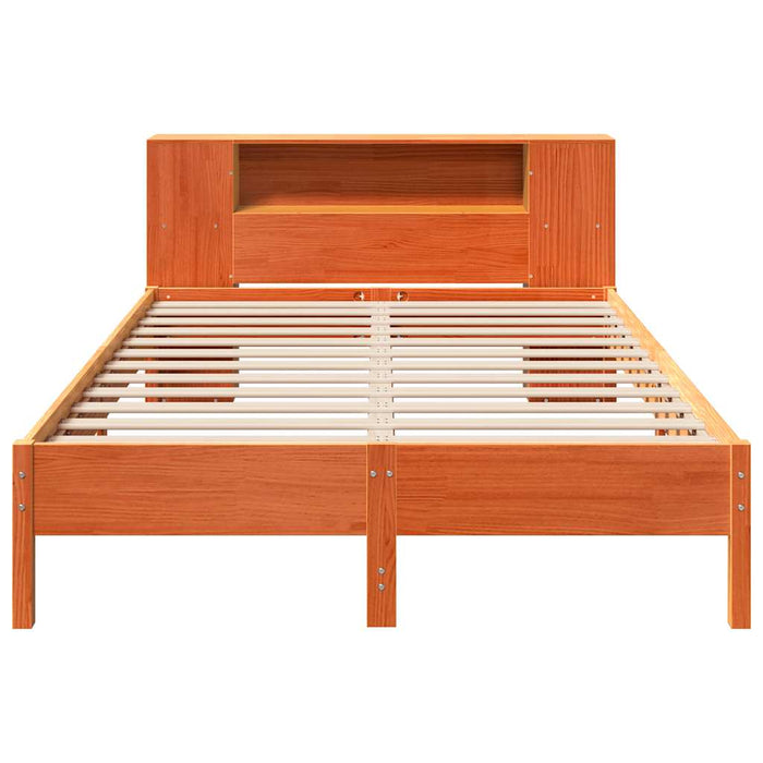 Pat cu bibliotecă fără saltea maro 140x190 cm lemn masiv de pin - WALTI WALTI