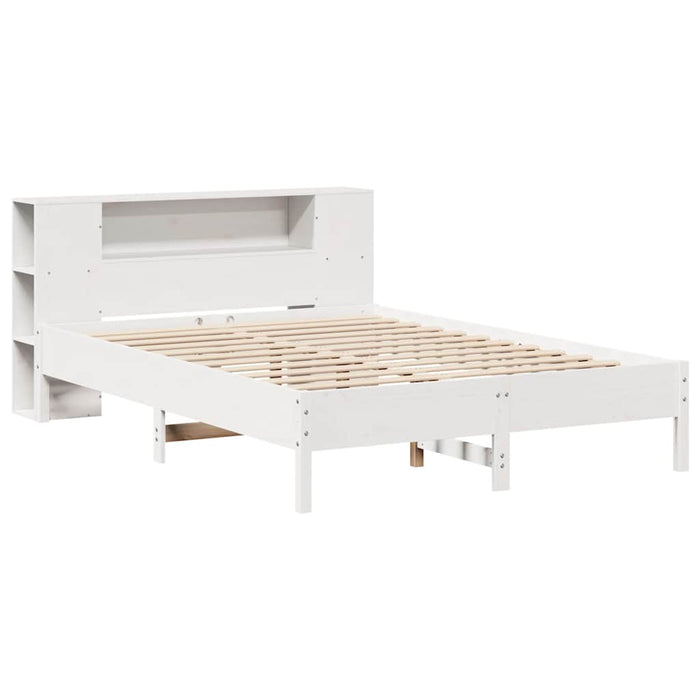 Pat cu bibliotecă fără saltea, alb, 135x190 cm, lemn masiv pin WALTI