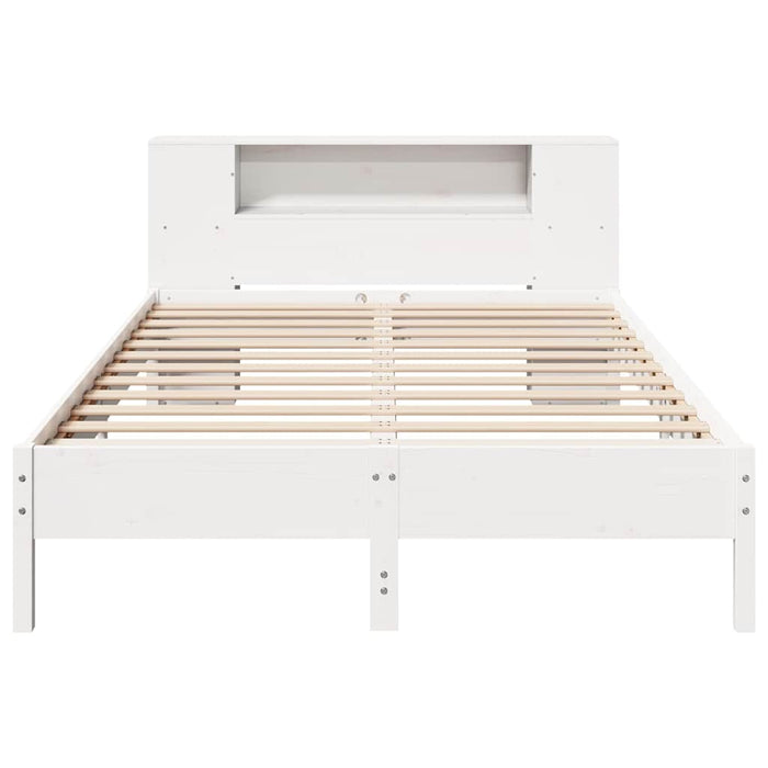 Pat cu bibliotecă fără saltea, alb, 135x190 cm, lemn masiv pin WALTI
