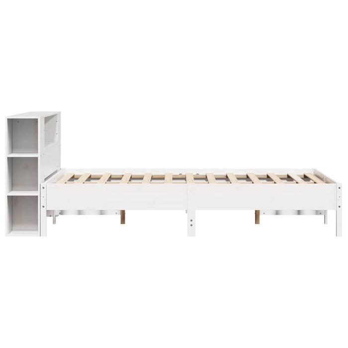 Pat cu bibliotecă fără saltea, alb, 135x190 cm, lemn masiv pin WALTI