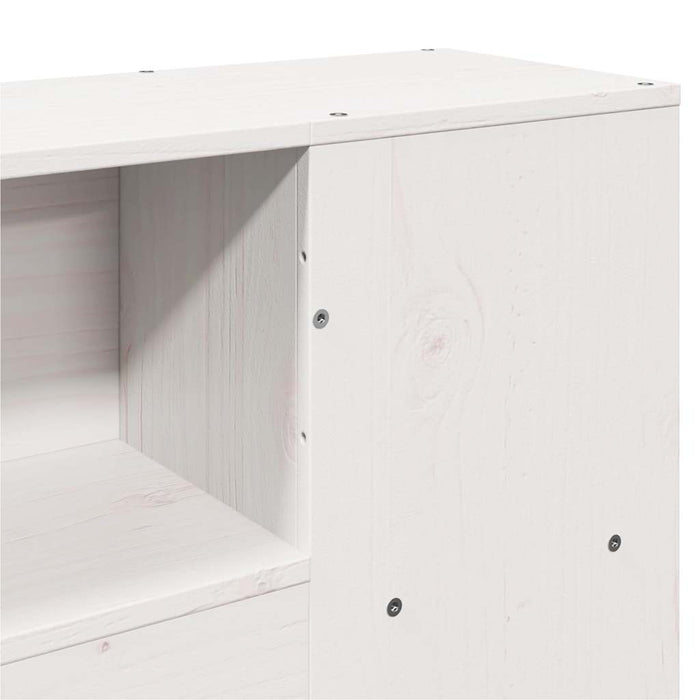 Pat cu bibliotecă fără saltea, alb, 135x190 cm, lemn masiv pin WALTI