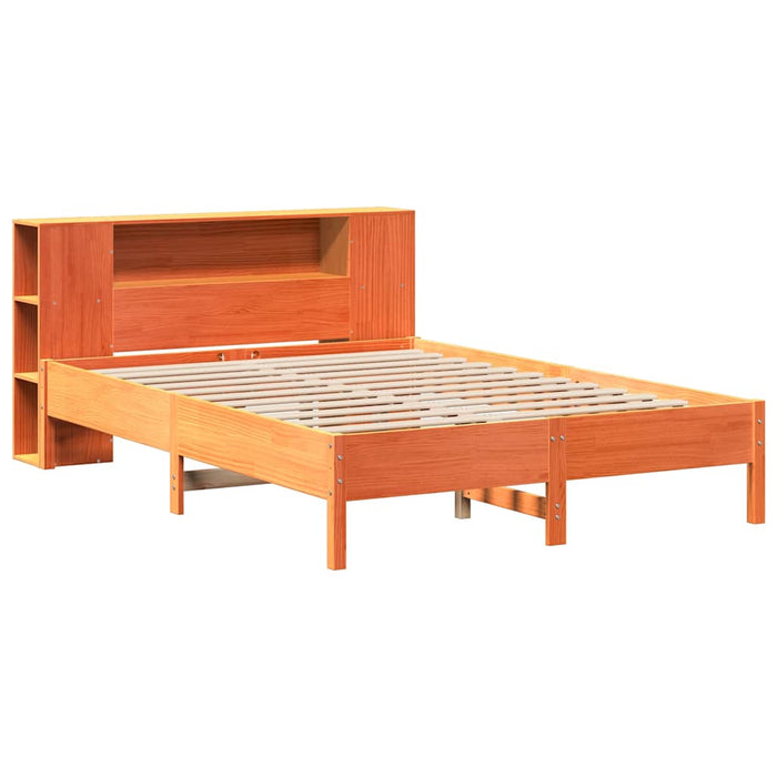 Pat cu bibliotecă fără saltea maro 135x190 cm lemn masiv de pin - WALTI WALTI