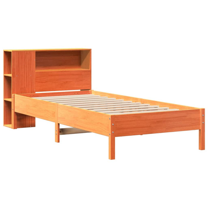 Pat cu bibliotecă fără saltea, maro, 100x200 cm, lemn masiv pin - WALTI WALTI
