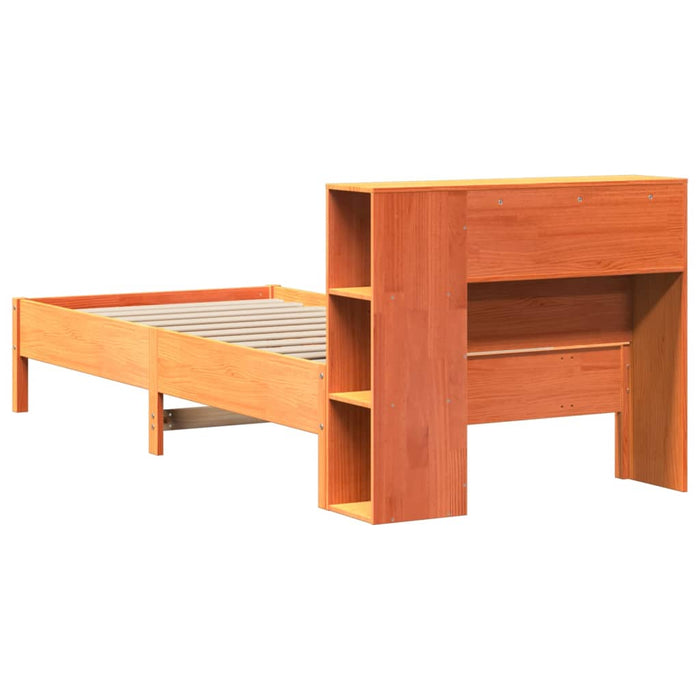 Pat cu bibliotecă fără saltea, maro, 100x200 cm, lemn masiv pin - WALTI WALTI