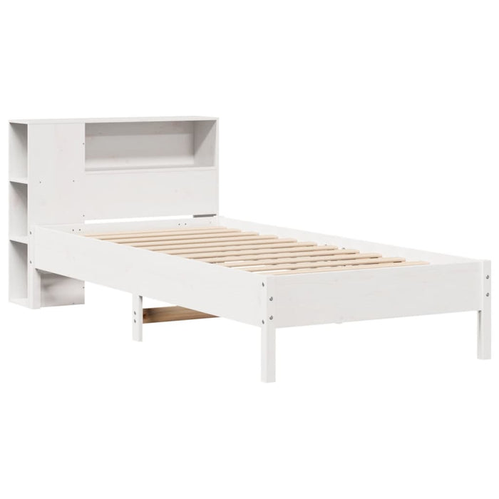 Pat cu bibliotecă fără saltea, alb, 75x190 cm, lemn masiv pin - WALTI WALTI