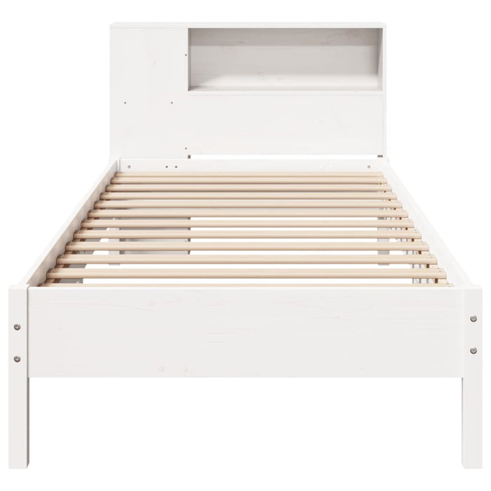Pat cu bibliotecă fără saltea, alb, 75x190 cm, lemn masiv pin - WALTI WALTI