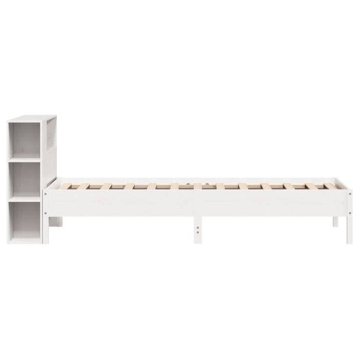 Pat cu bibliotecă fără saltea, alb, 75x190 cm, lemn masiv pin - WALTI WALTI