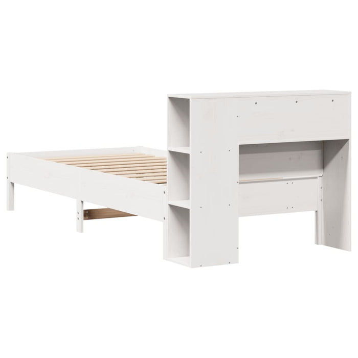 Pat cu bibliotecă fără saltea, alb, 75x190 cm, lemn masiv pin - WALTI WALTI