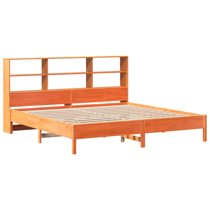 Pat cu bibliotecă fără saltea maro 180x200 cm lemn masiv de pin - WALTI WALTI
