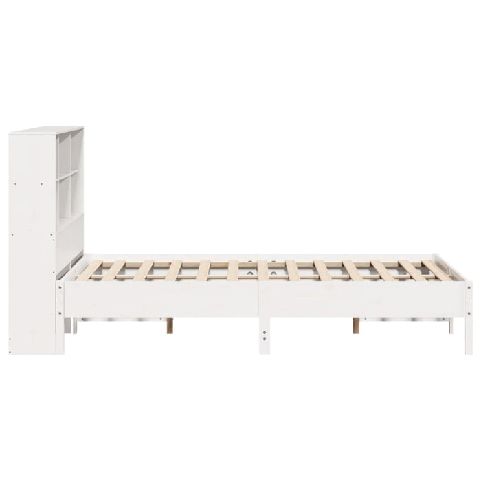 Pat cu bibliotecă fără saltea, alb, 160x200 cm, lemn masiv pin - WALTI WALTI