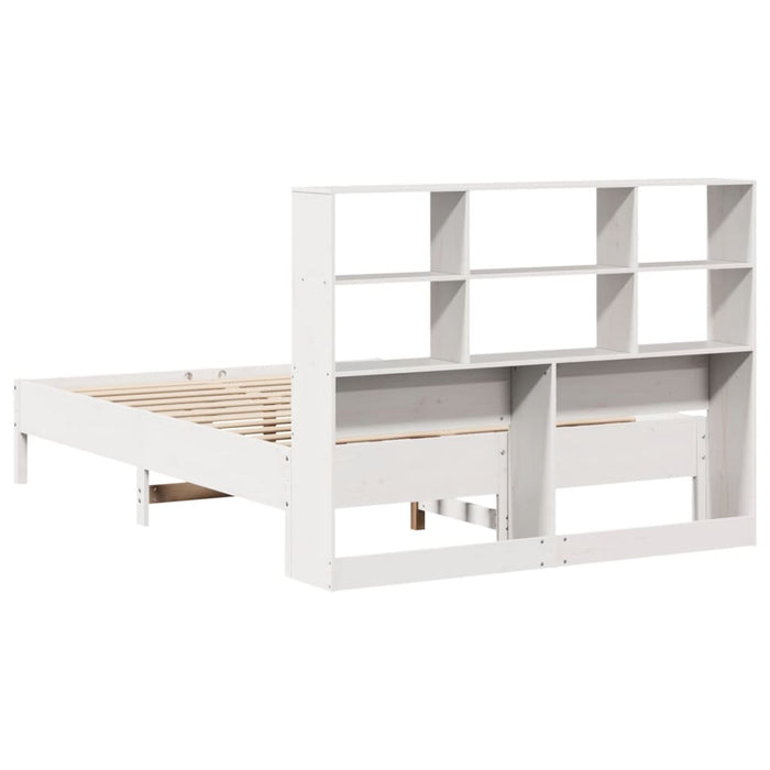 Pat cu bibliotecă fără saltea, alb, 160x200 cm, lemn masiv pin - WALTI WALTI