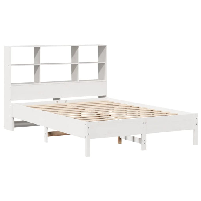 Pat cu bibliotecă fără saltea, alb, 140x190 cm, lemn masiv pin - WALTI WALTI