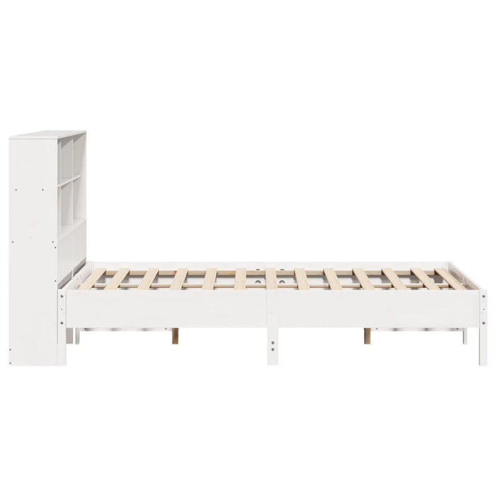 Pat cu bibliotecă fără saltea, alb, 140x190 cm, lemn masiv pin - WALTI WALTI