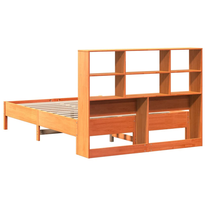 Pat cu bibliotecă fără saltea, maro, 120x190 cm, lemn masiv pin WALTI