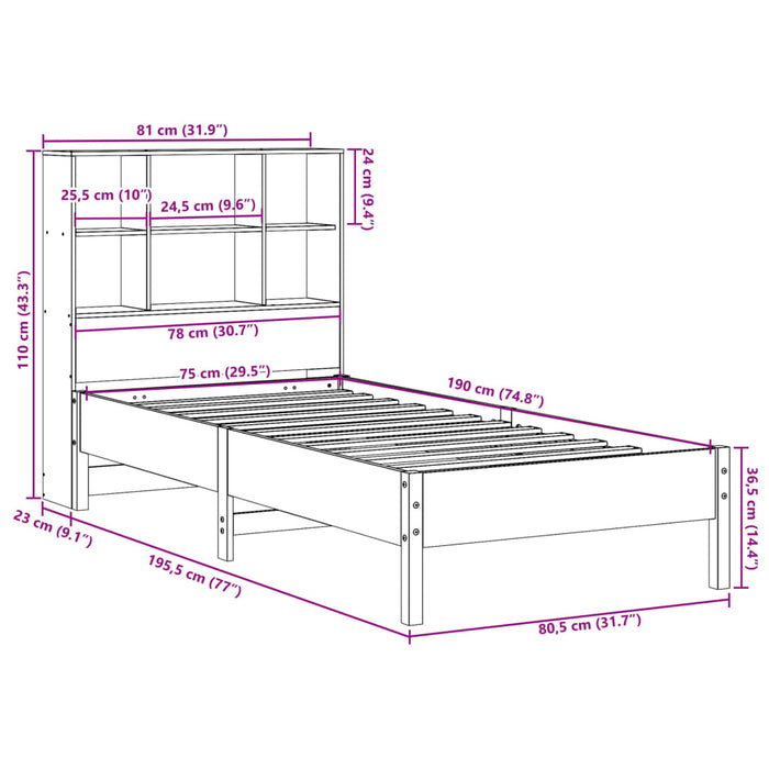 Pat bibliotecă fără saltea maro ceruit 75x190 cm lemn masiv pin - WALTI WALTI