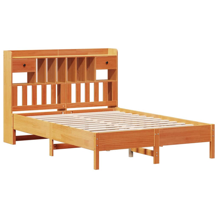 Pat cu bibliotecă fără saltea maro 160x200 cm lemn masiv de pin - WALTI WALTI