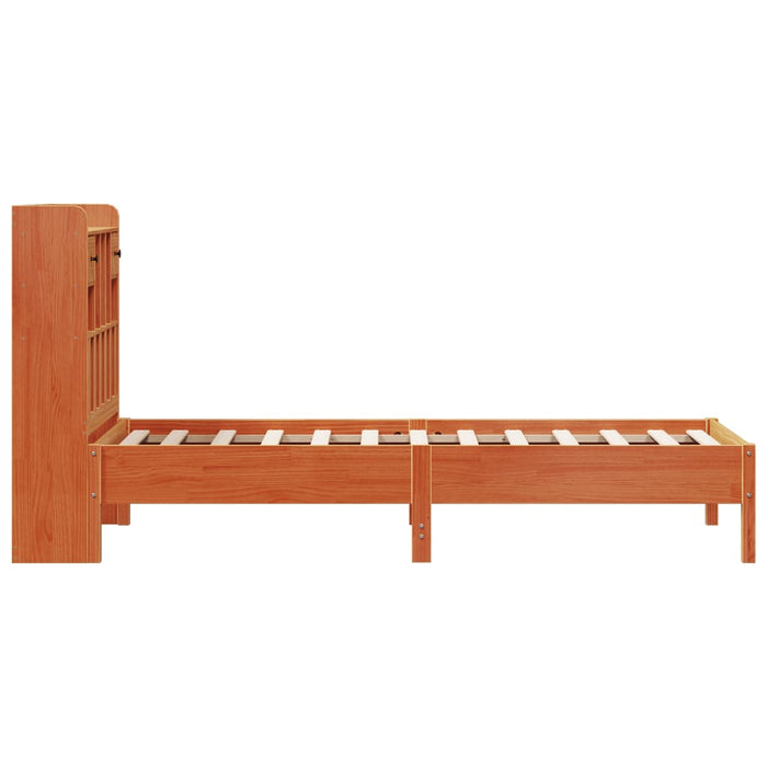 Pat cu bibliotecă fără saltea, maro, 100x200 cm, lemn masiv pin - WALTI WALTI