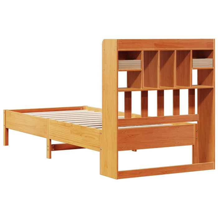 Pat cu bibliotecă fără saltea, maro, 100x200 cm, lemn masiv pin - WALTI WALTI