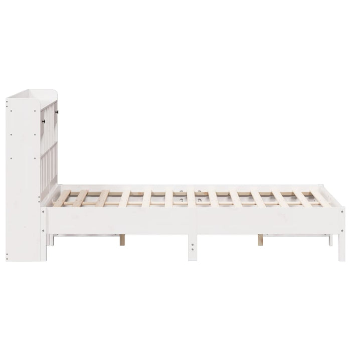 Pat cu bibliotecă fără saltea, alb, 140x190 cm, lemn masiv pin - WALTI WALTI