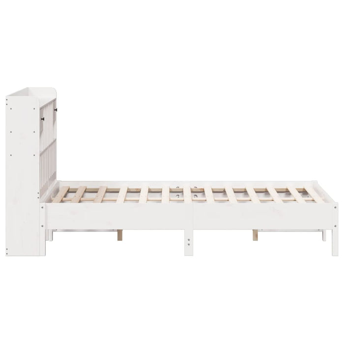 Pat cu bibliotecă fără saltea, alb, 135x190 cm, lemn masiv pin WALTI