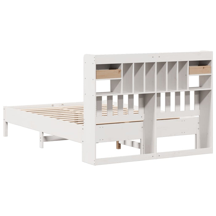Pat cu bibliotecă fără saltea, alb, 135x190 cm, lemn masiv pin WALTI