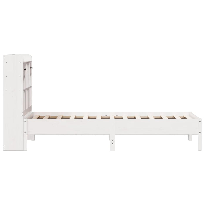 Pat cu bibliotecă fără saltea, alb, 90x190 cm, lemn masiv pin WALTI