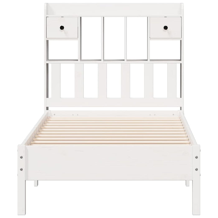 Pat cu bibliotecă fără saltea, alb, 75x190 cm, lemn masiv pin - WALTI WALTI